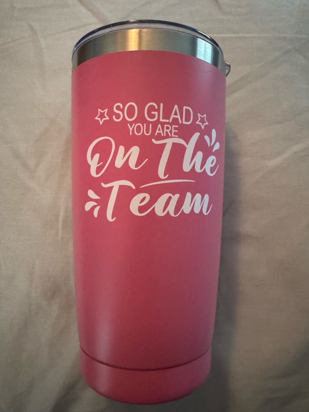 Pink 16 oz Insulated Tumbler "So Glad You Are On The Team" + New Straw & Brush